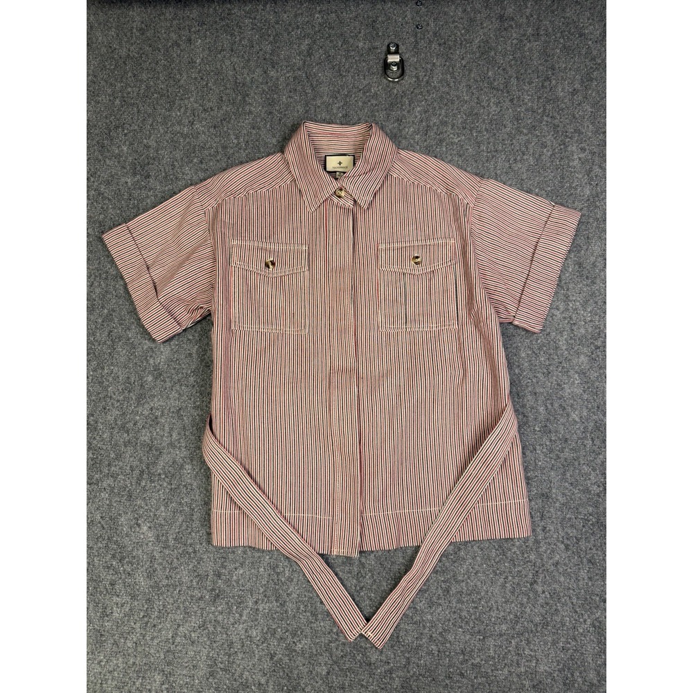 Women's Tuckernuck Scottie Shirt Short Sleeve Button Up Red White Blue Size Med.